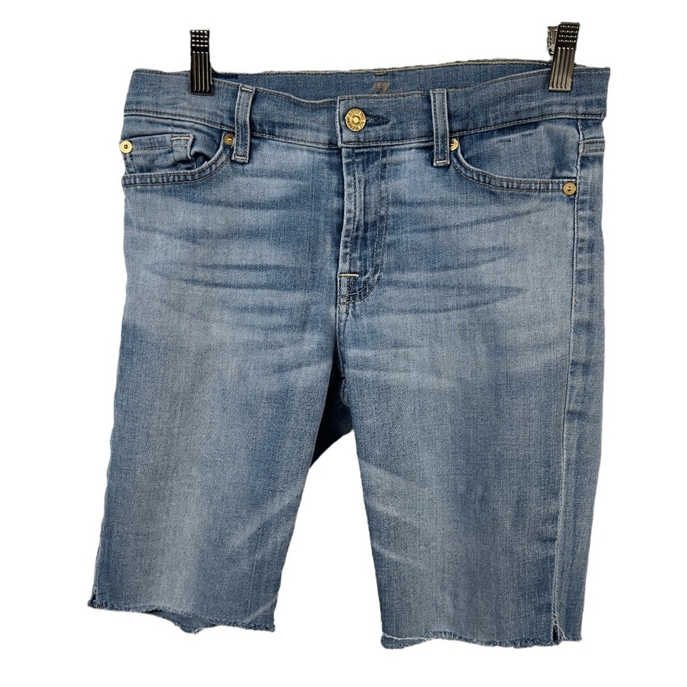 7 For All Mankind Shorts Size 28 Blue Denim Gwenevere Raw Hem Distressed Stretch